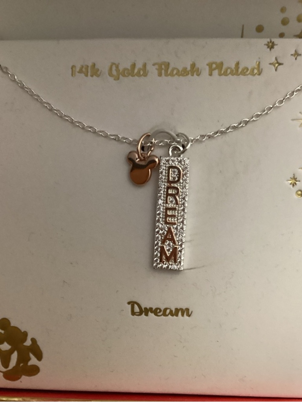 Disney Rose Gold Flash-Plated Crystal Mickey Mouse "Dream" Pendant Necklace - Picture 3 of 6